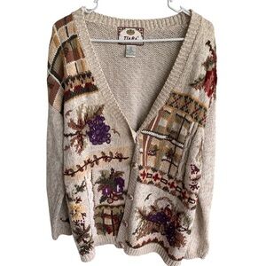 Vintage Tiara International Knit Fall Winter Cozy Embroidery Cardigan Sweater L